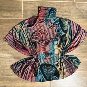 SHANA artsy velvet burnout tunic top size L asymmetric wearable art boho poncho